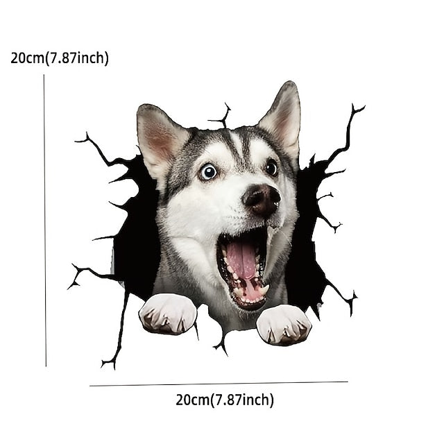 3D Car Stickers Auto  Puppy Broken Window Stickers French Bulldog Vinyl Decals