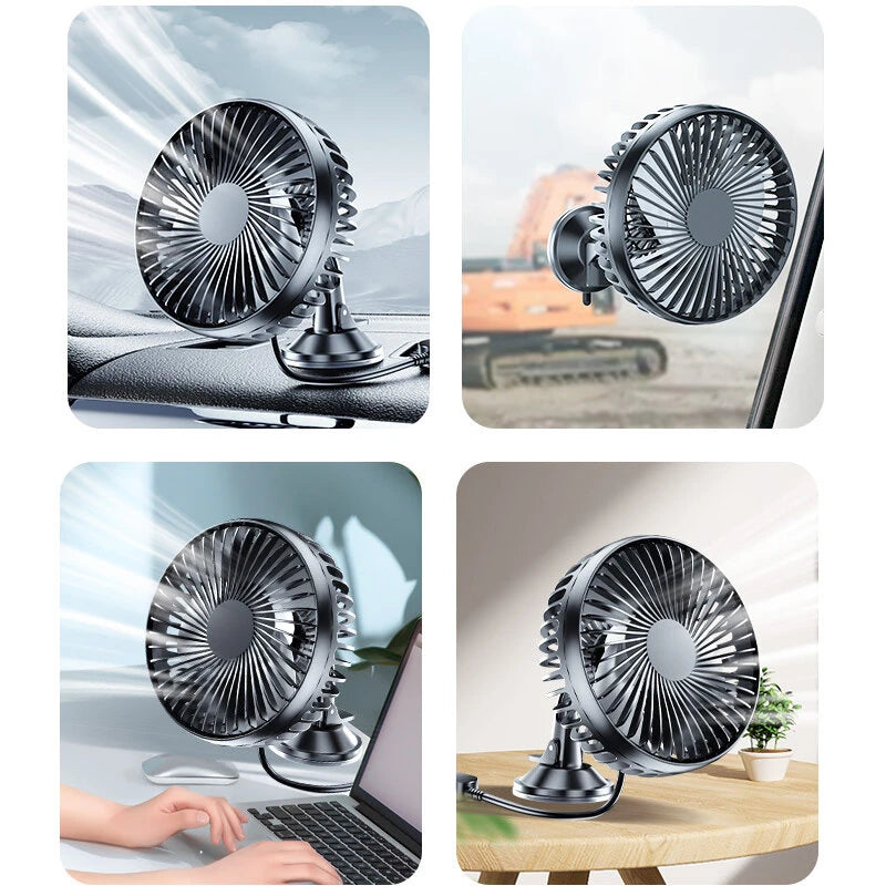 Car Cooling Fan 3Speed Air Circulator 12V/24V 360° Rotation