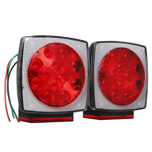 Car Truck Trailer LED Square Rear Brake Lamp Tail Plate Lights Stud Mount 12V
