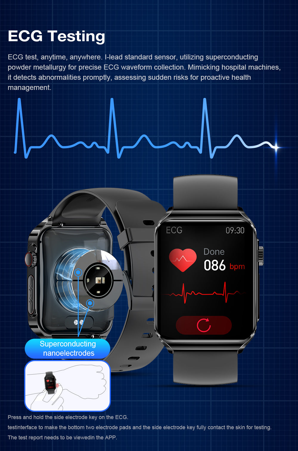 ECG HRV 1.85 Inch AMOLED 3D Curved Screen Heart Rate Blood Blueteeth Watch