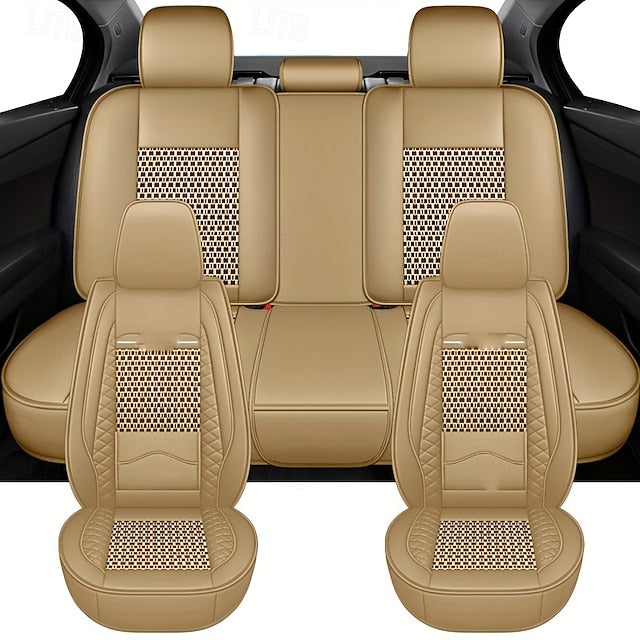 5 Seats Car Seat Covers Full Set  Faux Leather Breathable Universal Front Rear Protector