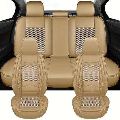 5 Seats Car Seat Covers Full Set  Faux Leather Breathable Universal Front Rear Protector