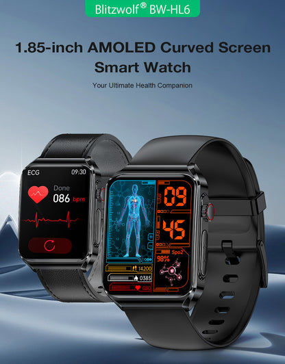 ECG HRV 1.85 Inch AMOLED 3D Curved Screen Heart Rate Blood Blueteeth Watch