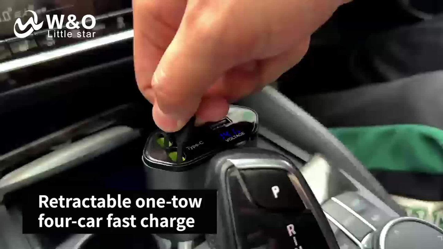 4 in 1 Car Charger Super Fast 120W Retractable Cables