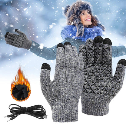 Motorcycle Electric Heated Gloves Thickened Warm Full Finger USB Heating Gloves
