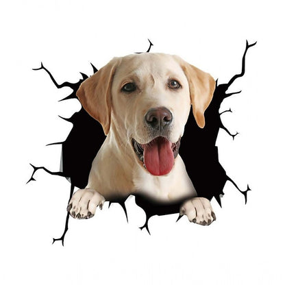 3D Car Stickers Auto  Puppy Broken Window Stickers French Bulldog Vinyl Decals