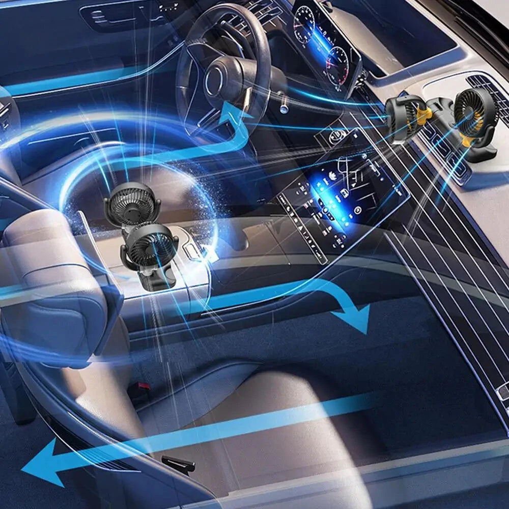 Car Fan 360-Degree Rotating Electric Fan 12V/24V Dual-Head Cooler