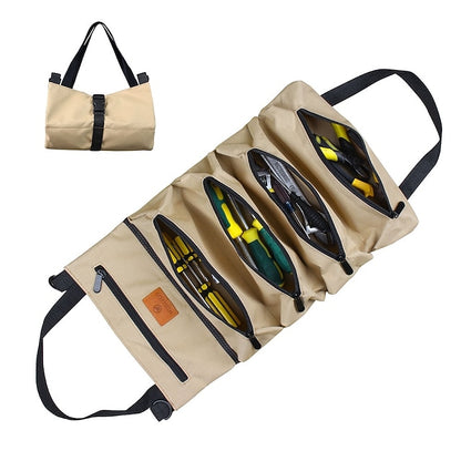 Multi-Purpose Roll Up Tool Bag Hanging Canvas Wrench Tool Bag Storage Bag with 5 Zipper