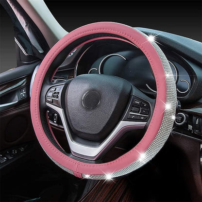 Diamond Leather Bling Crystal Rhinestones Universal Steering Wheel Cover