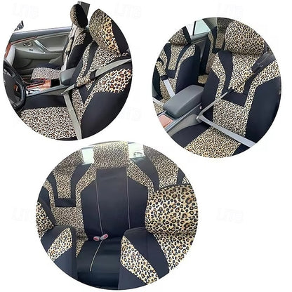 Car Leopard Print Seat Cushion for Front Seats Universal 2 PCS/SET
