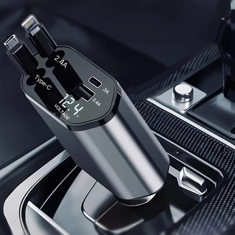 4 in 1 Car Charger Super Fast 120W Retractable Cables