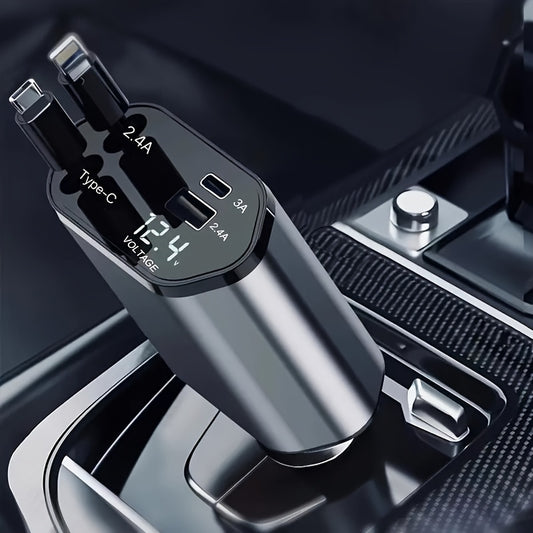 4 in 1 Car Charger Super Fast 120W Retractable Cables