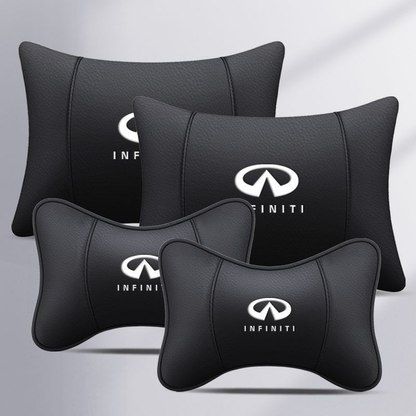 Car INFINITI Black Real Leather Seat Neck Cushion Pillow 2Pcs