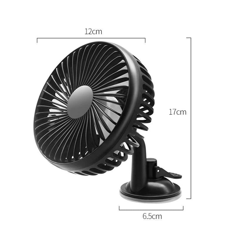 Car Cooling Fan 3Speed Air Circulator 12V/24V 360° Rotation