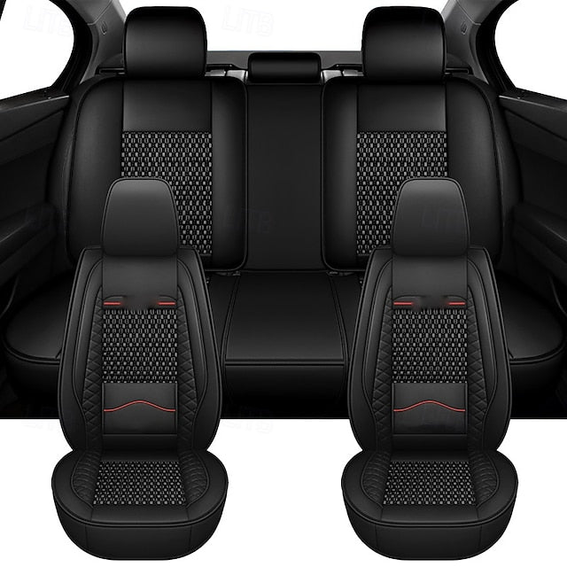5 Seats Car Seat Covers Full Set  Faux Leather Breathable Universal Front Rear Protector