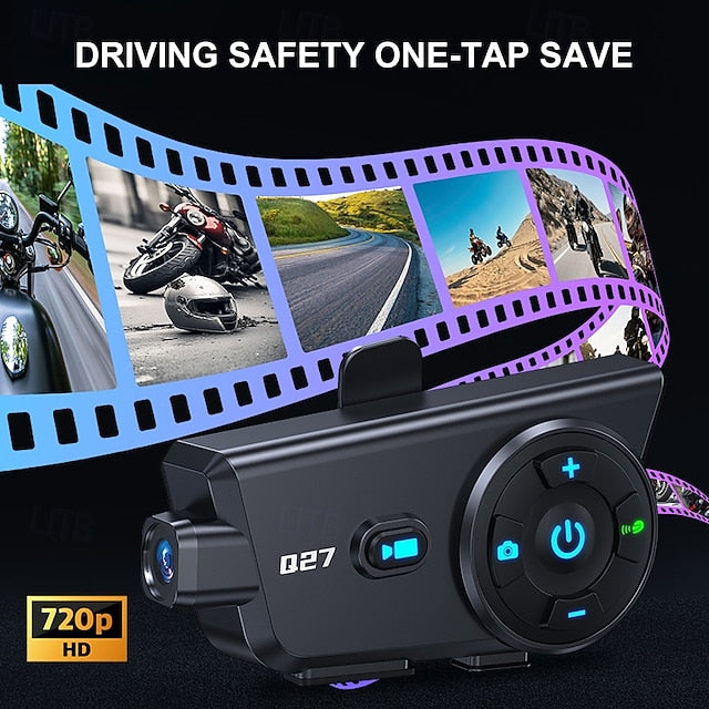 Q27 Motorcycle Bluetooth Wireless Intercom Headset with 720P HD Camera
