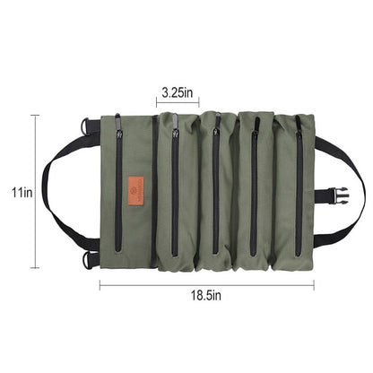 Multi-Purpose Roll Up Tool Bag Hanging Canvas Wrench Tool Bag Storage Bag with 5 Zipper