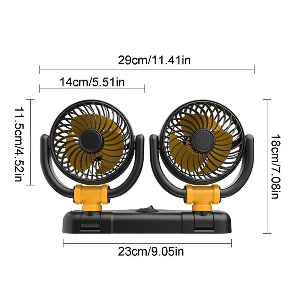 Car Fan 360-Degree Rotating Electric Fan 12V/24V Dual-Head Cooler