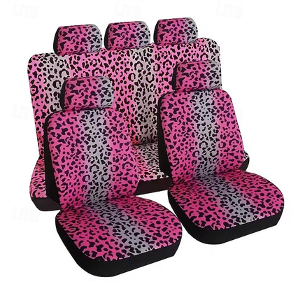 Car Leopard Seat Full Set Universal Protector Front and Rear Seat Covers 5 Pcs/set