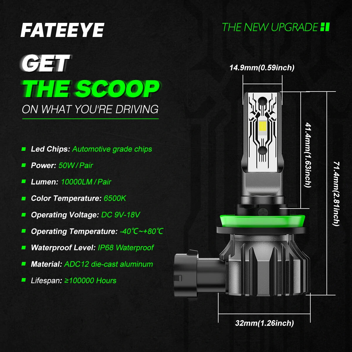 A700-F1 DC 9V-18V Car LED Headlight Bulbs 10000LM/ Pair