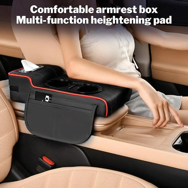 Car Central Console Armrest Heightening Pad Cushion With 2 Cup Holder  4 In 1