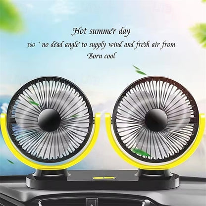 Car USB Fan Cooling Dual Head 3 Speeds Adjustable Cooler Air Fan