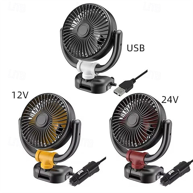 Car Fan 12V 24V USB Powered 360° Rotatable Portable Cooling Fan