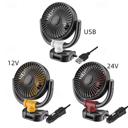 Car Fan 12V 24V USB Powered 360° Rotatable Portable Cooling Fan