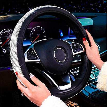 Diamond Leather Bling Crystal Rhinestones Universal Steering Wheel Cover