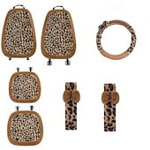 Car Leopard Print Seat Set Cute Plush Faux Fur Cushion