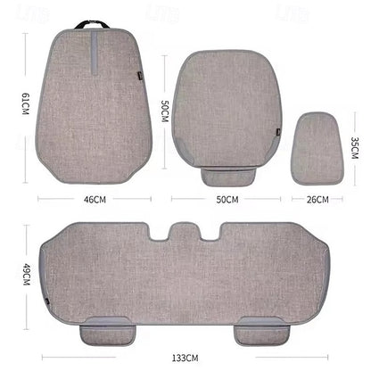Universal 7pcs Car Seat Covers Full Set Breathable Linen Front Rear Seat Cushions