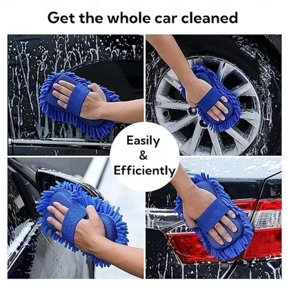 4 Pack Microfiber Car Wash Mitt 2-in-1 Double Sided Chenille Sponge Wash Tool
