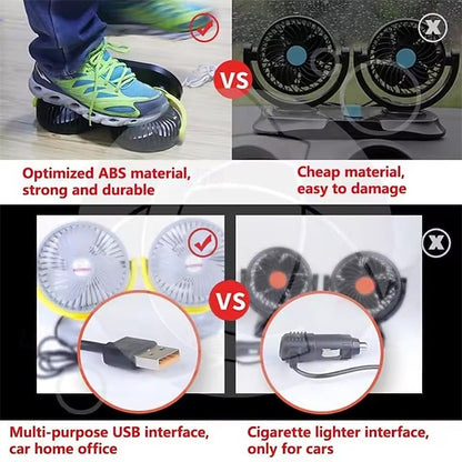 Car USB Fan Cooling Dual Head 3 Speeds Adjustable Cooler Air Fan