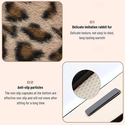 Car Leopard Print Seat Set Cute Plush Faux Fur Cushion