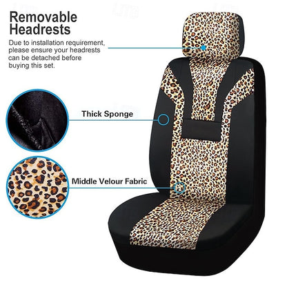 Car Leopard Print Seat Cushion for Front Seats Universal 2 PCS/SET