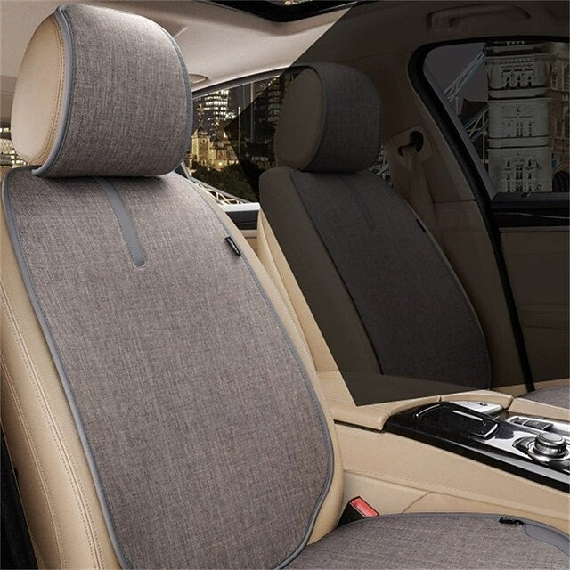 Universal 7pcs Car Seat Covers Full Set Breathable Linen Front Rear Seat Cushions