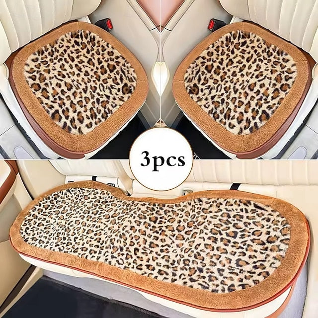 Car Leopard Print Seat Set Cute Plush Faux Fur Cushion