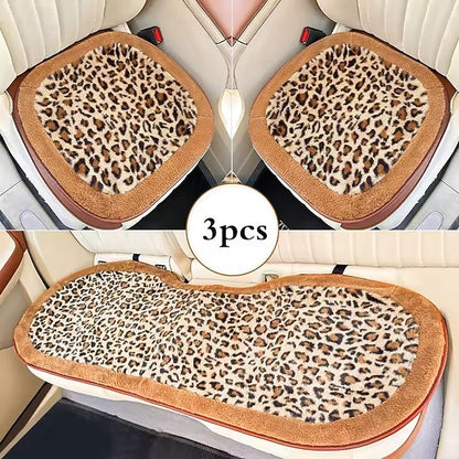 Car Leopard Print Seat Set Cute Plush Faux Fur Cushion