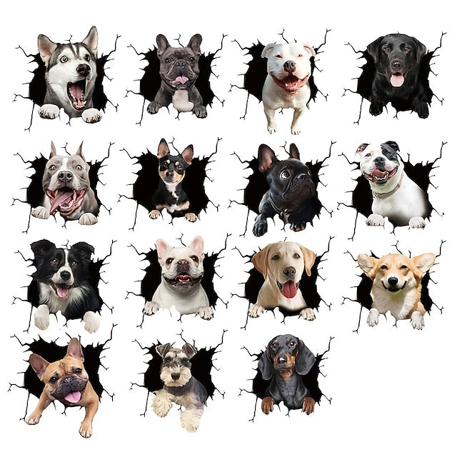 3D Car Stickers Auto  Puppy Broken Window Stickers French Bulldog Vinyl Decals