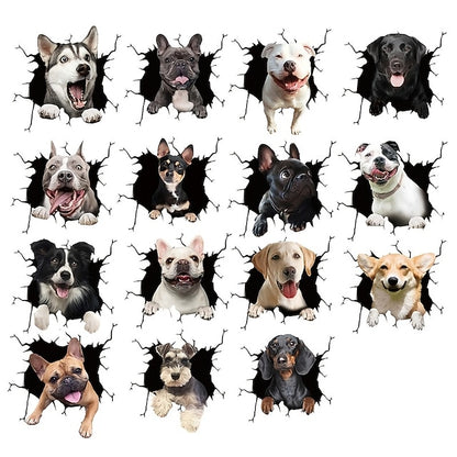 3D Car Stickers Auto  Puppy Broken Window Stickers French Bulldog Vinyl Decals