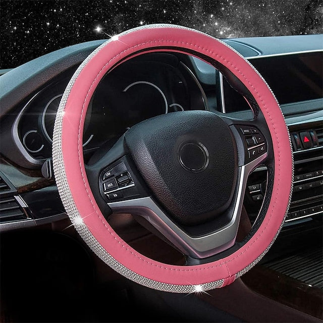 Diamond Leather Bling Crystal Rhinestones Universal Steering Wheel Cover