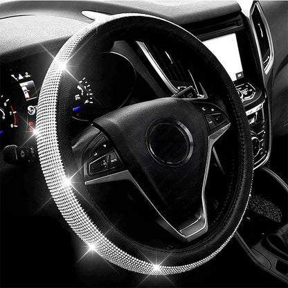 Diamond Leather Bling Crystal Rhinestones Universal Steering Wheel Cover