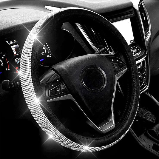 Diamond Leather Bling Crystal Rhinestones Universal Steering Wheel Cover