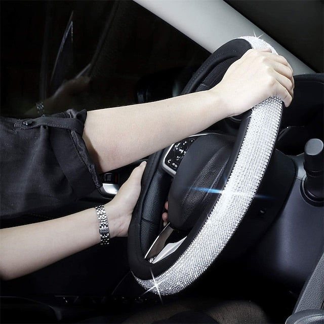 Diamond Leather Bling Crystal Rhinestones Universal Steering Wheel Cover