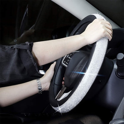 Diamond Leather Bling Crystal Rhinestones Universal Steering Wheel Cover