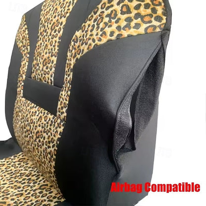 Car Leopard Print Seat Cushion for Front Seats Universal 2 PCS/SET