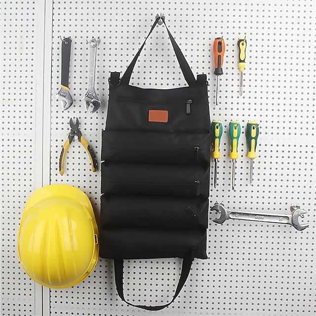 Multi-Purpose Roll Up Tool Bag Hanging Canvas Wrench Tool Bag Storage Bag with 5 Zipper