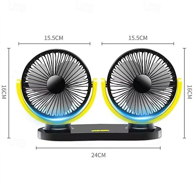 Car USB Fan Cooling Dual Head 3 Speeds Adjustable Cooler Air Fan