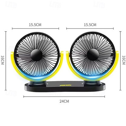 Car USB Fan Cooling Dual Head 3 Speeds Adjustable Cooler Air Fan