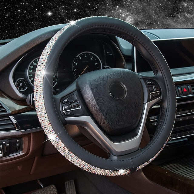 Diamond Leather Bling Crystal Rhinestones Universal Steering Wheel Cover